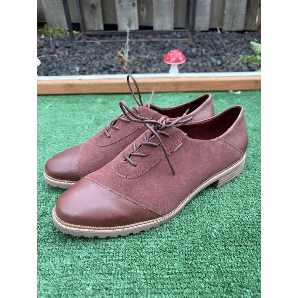 Toms Ainsley Brown Leather Suede Lace Up Oxfords Women's Size 11 Preppy Academia